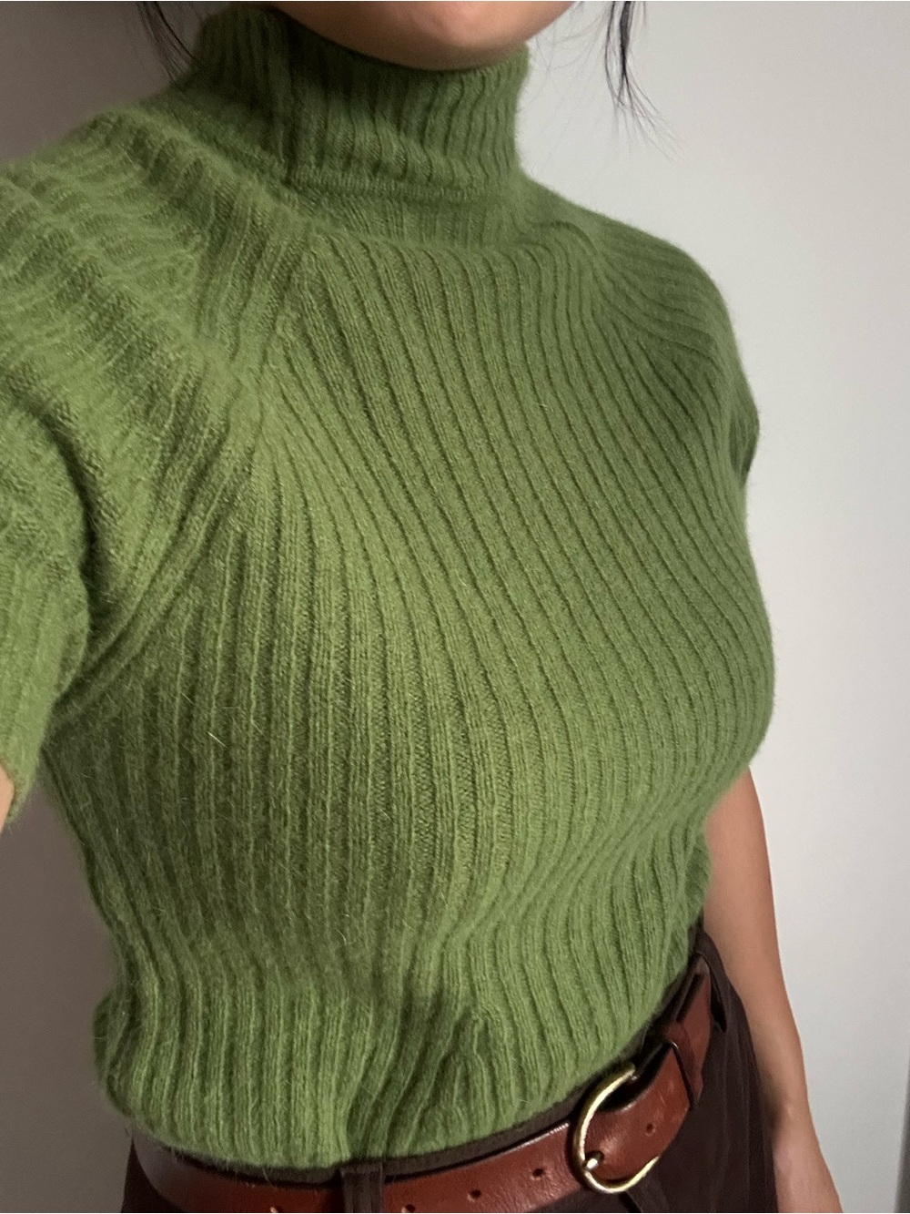 St. Michael Marks & Spencer Moss Green Lambswool Angora Mock Neck Top – M